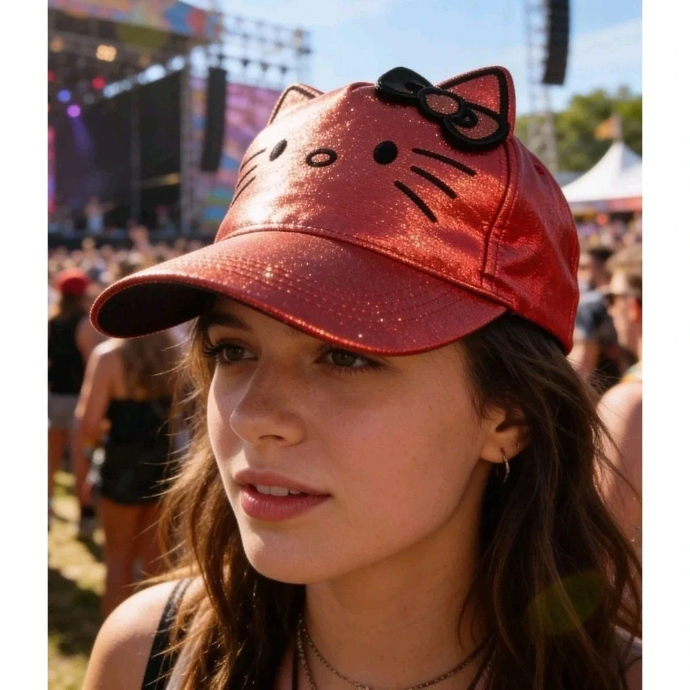 Hello Kitty by Sanrio‎ 2025 Red Glittering Baseball Cap Snap Back NWT Hat
